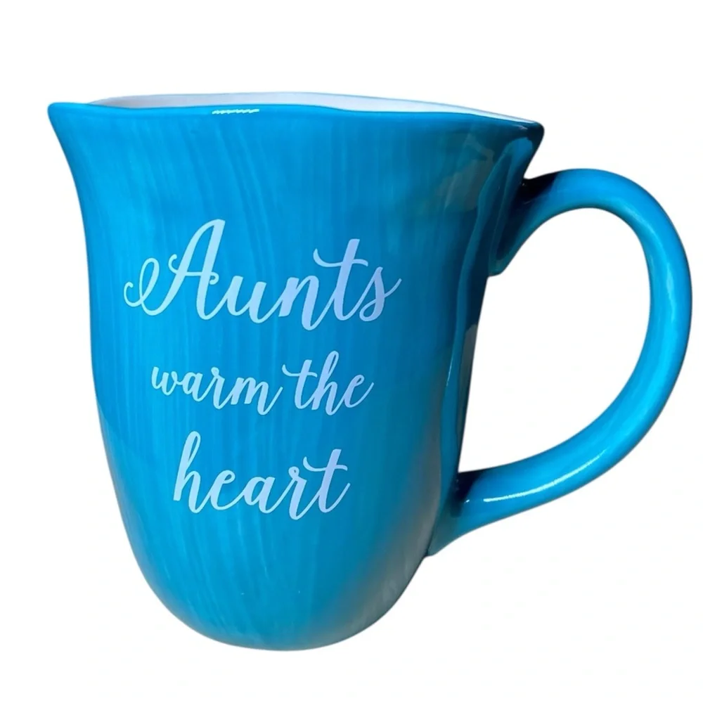 Emmaline by Pavilion Blue & White Aunts Warm The Heart Coffee Tea Mug Cup - Picture 1 of 9